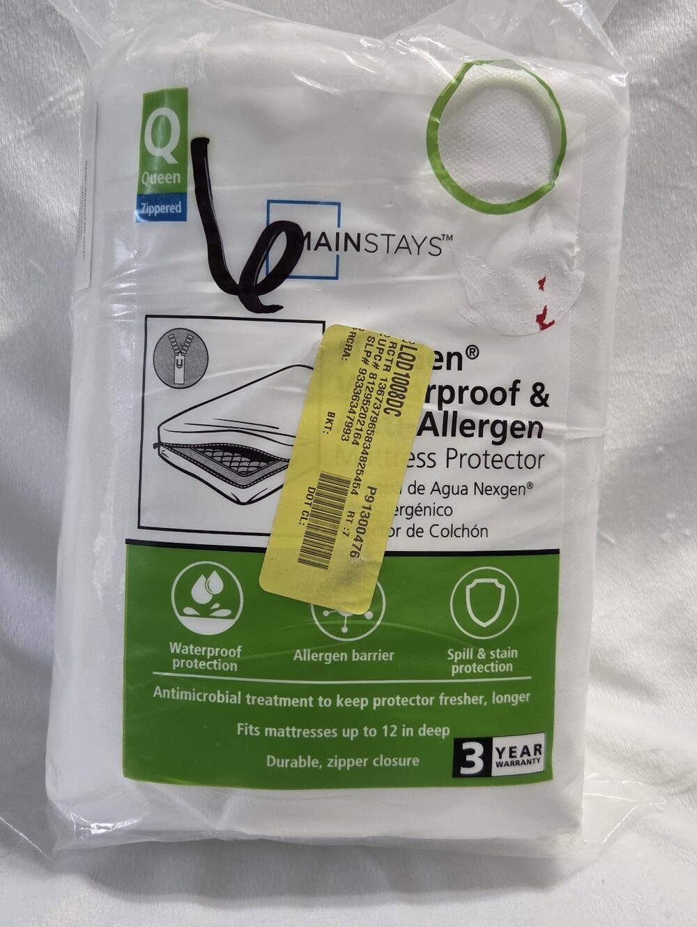 Mainstays Queen Zippered Waterproof & Allergen Mattress Protector Antimicrobial
